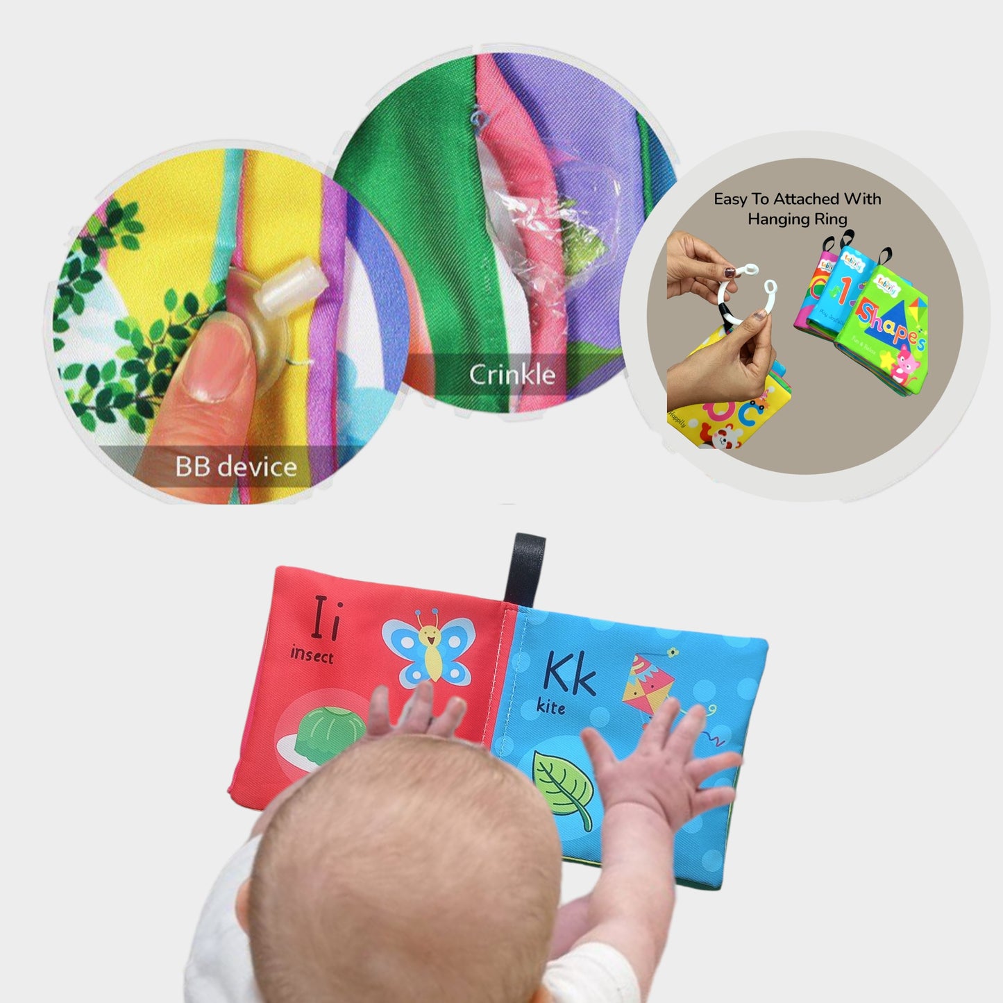 Intellibaby 6-Book Set – Soft Sensory Cloth Books for Babies, Crinkle Sound & Washable, Early Learning Themes Animals,Fruits,Numbers,Non-Toxic & Educator Recommended,Gift for Babies & Toddlers